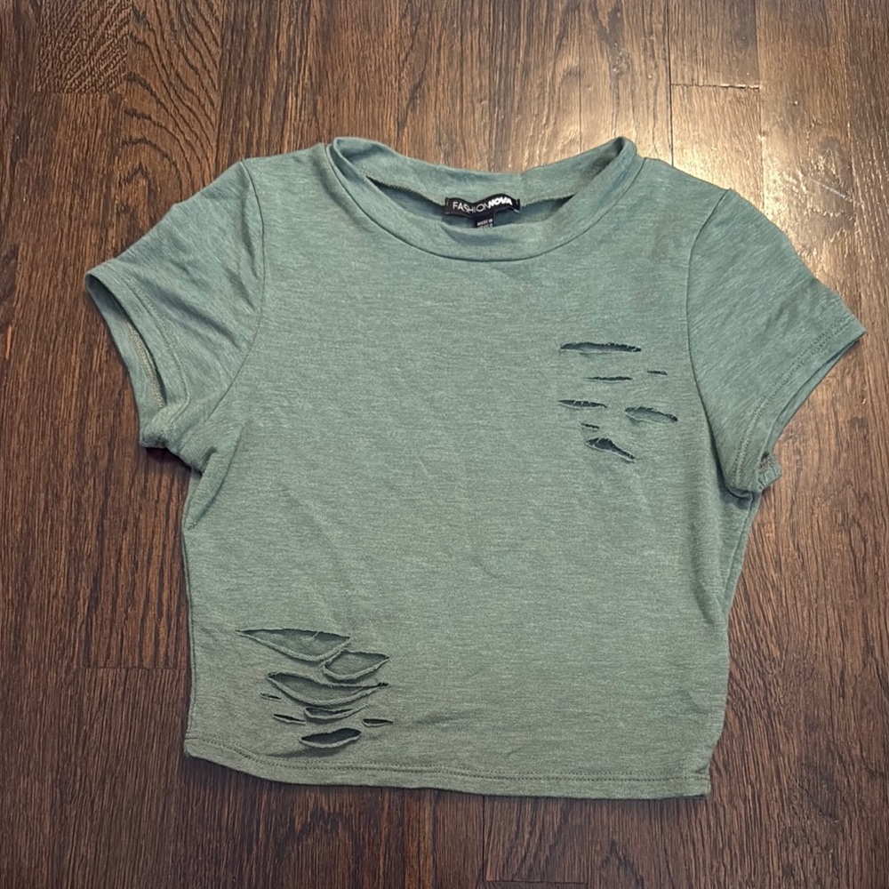 Faded Glory Distressed Green‎ Crop Top